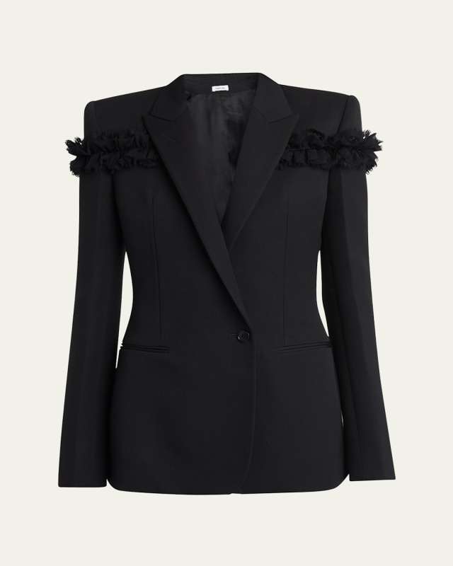 Ruffle Single-Breasted Wrap Blazer Jacket